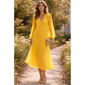 Xirena Long-Sleeve Ruffle Trim Maxi Dress Goldenrod Yellow Women's Size Large